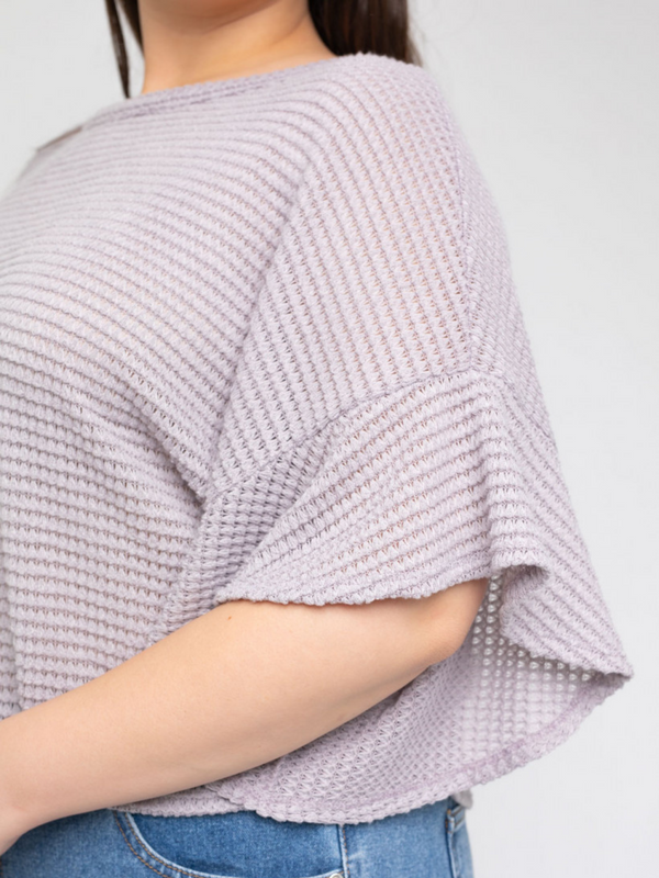 women's waffle knit top. dusty lavender