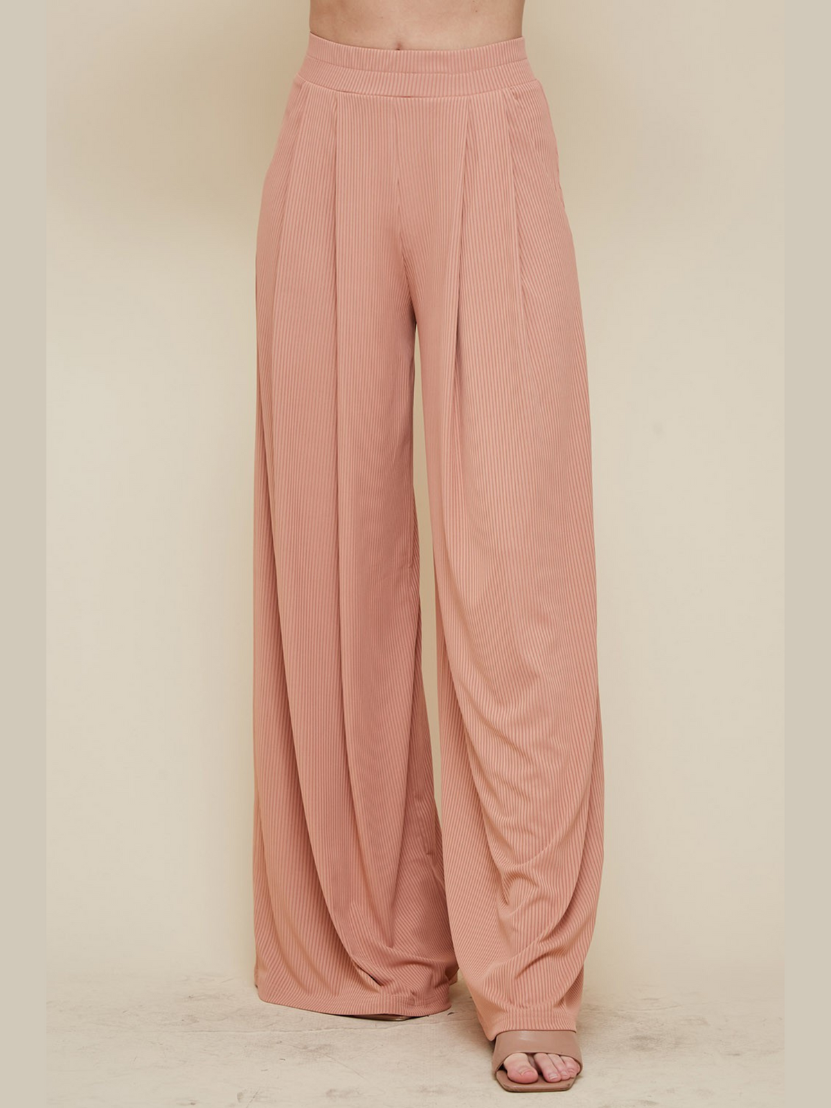 women's mauve pink ribbed knit wide leg soft pants