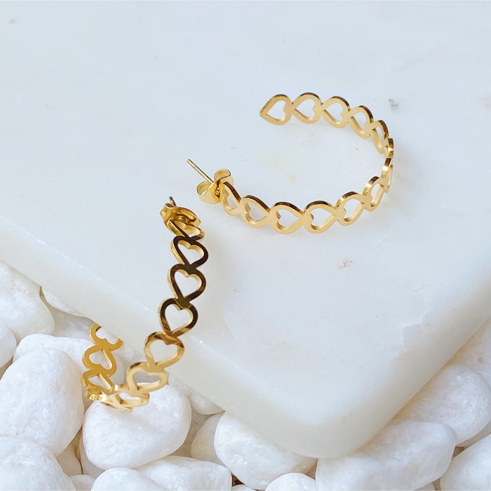 heart linked hoop earrings